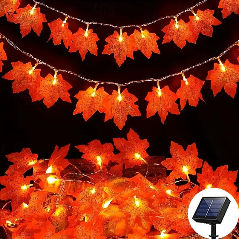 Halloween Solar Pumpkin Maple Leaf Fairytale String Lights 6.5m 30LED Outdoor Waterproof Garden Lights Thanksgiving Halloween Party Atmosphere Home Balcony Terrace Yard Porch Decoration3