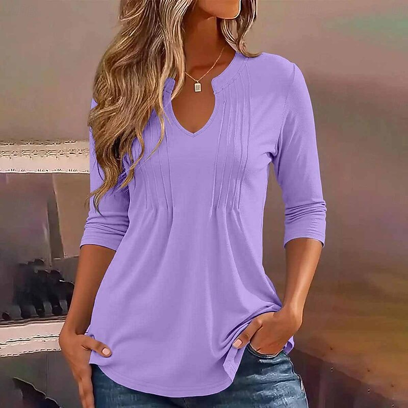 Women's Tunic Solid Color Elegant Vintage Stylish Long Sleeve V Neck Regular Tops Daily White Pink Blue Purple Khaki Spring Fall2