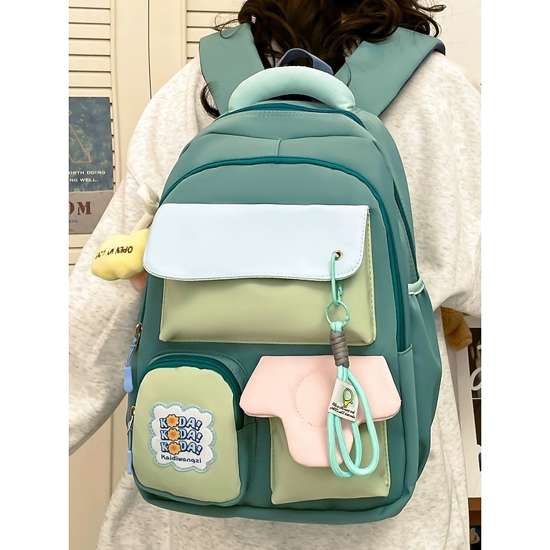 Kawaii Teen Girls School Backpack with Decorative Charms – Lightweight Pastel Bookbag for Back to School and Daily Use