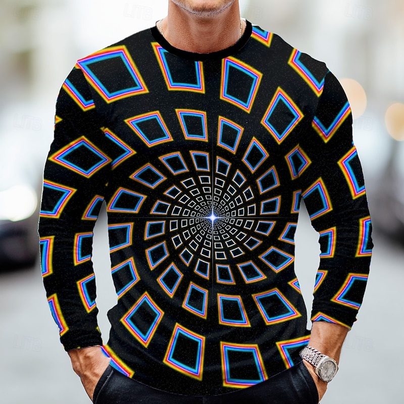 Men's Geometric 3D T Shirt Long Sleeve T shirt 3D Print Crew Neck Shirt Fashion Exaggerated Street Casual Daily Red Blue Green Summer Spring Fall Clothing Apparel S M L XL XXL XXXL4