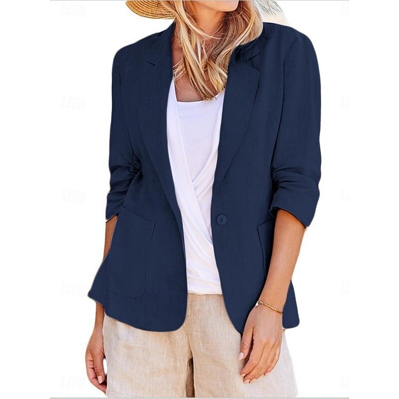 Women's Blazer Comfortable Breathable Pocket Casual Plain Office Work Street Casual Single Breasted Regular Turndown Regular Fit Long Sleeve Outerwear Black White Yellow Summer Spring2