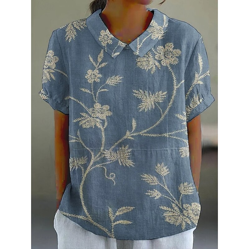 Women's Shirt Floral Daily Casual Short Sleeve Shirt Collar Regular Tops Daily Holiday Buttons Print Pink Blue Green Khaki Gray Summer Spring4