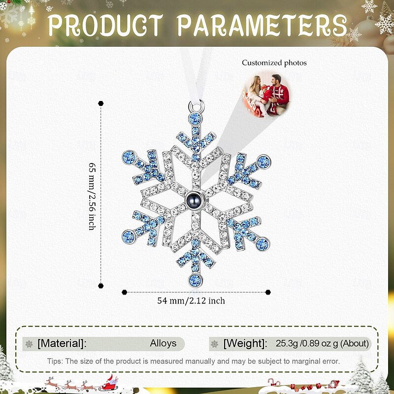 Personalized Christmas Photo Snowflake Projection Ornament Custom Picture Memorial Gift Charm Xmas Tree Hanging Decor, Christmas Gift for Her/Him/Family2