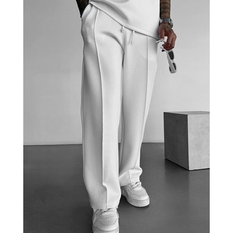 Men's Athletic Pants Sweatpants Trousers Straight Leg Sweatpants Pleated Pants Pocket Elastic Waist Drawstring Plain Comfort Sports Outdoor Daily Fashion Casual Black White Micro-elastic3
