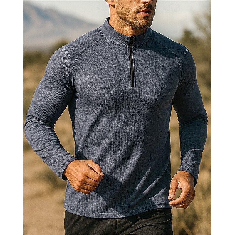 Men's Workout Shirt Running Top Quarter Zip Long Sleeve Top Fall Solid Colored UPF 50 Quick Dry Lightweight Moisture Wicking Fishing Hiking Running Sportswear Activewear Dark Grey Black White