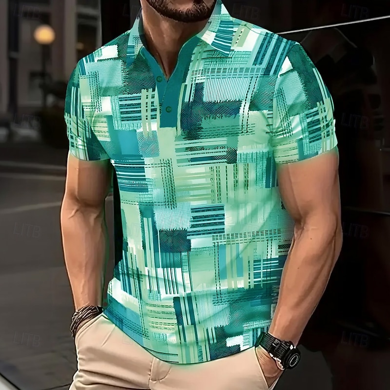 Men's Color Block Polo Short Sleeve Polo Shirts Collared Shirts Casual Athleisure Buttons Summer Navy Blue Blue Purple4