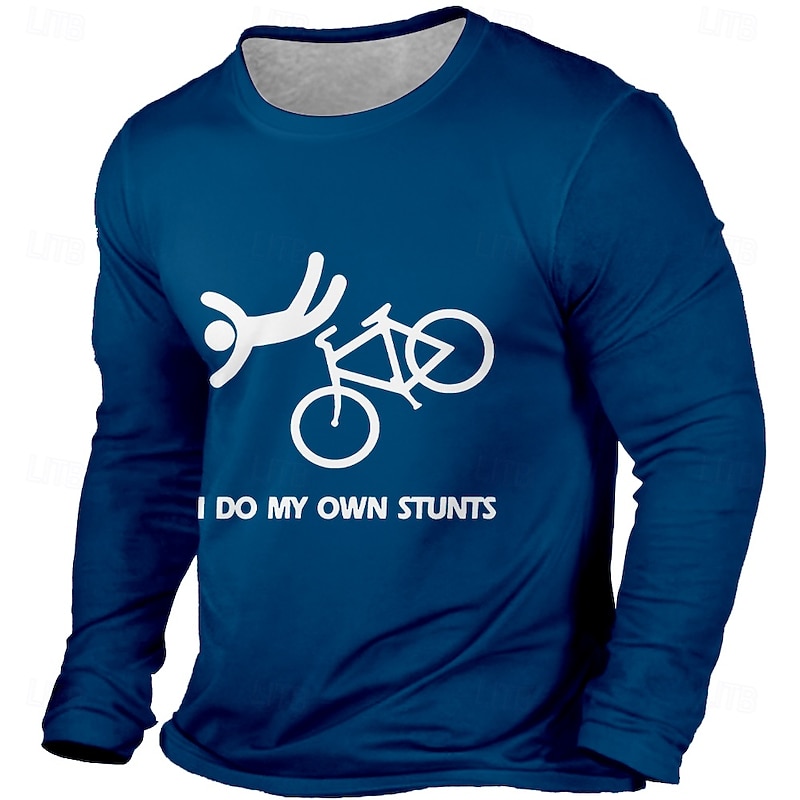Men's Funny Long Sleeve T-Shirt - 'I Do My Own Stunts' Cycling Bike Rider Graphic Tee