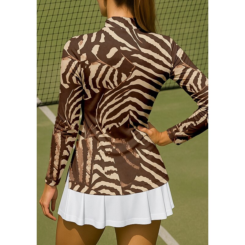 Women's Animal Zebra Sport Shirt Golf Polo Shirt Tennis Shirt Tennis Tee Long Sleeve Zipper Floral UPF50+ UV Resistant High Elasticity Moisture Wicking Breathable Volleyball Tennis Golf Stand Collar2