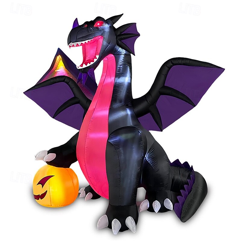 9FT Halloween Inflatable Dominating Dragon with Pumpkin Outdoor Decoration, Blow Up Yard Decoration with LED Lights Spooky for Halloween Fun Holiday Party Yard Garden Lawn Decor2