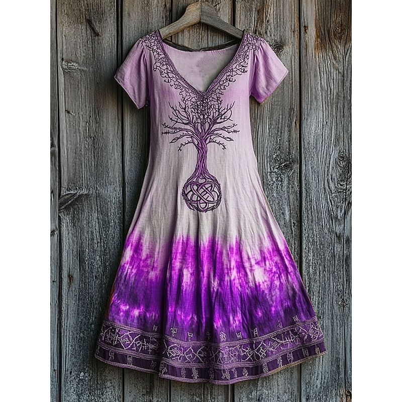 Music Festival Women's Midi Dress Casual Dress T Shirt Dress Tee Dress Sundress A Line Dress Vacation Casual Boho Beach Regular Fit Graphic Leaf Tie Dye Short Sleeve V Neck Pink Blue Orange Green2