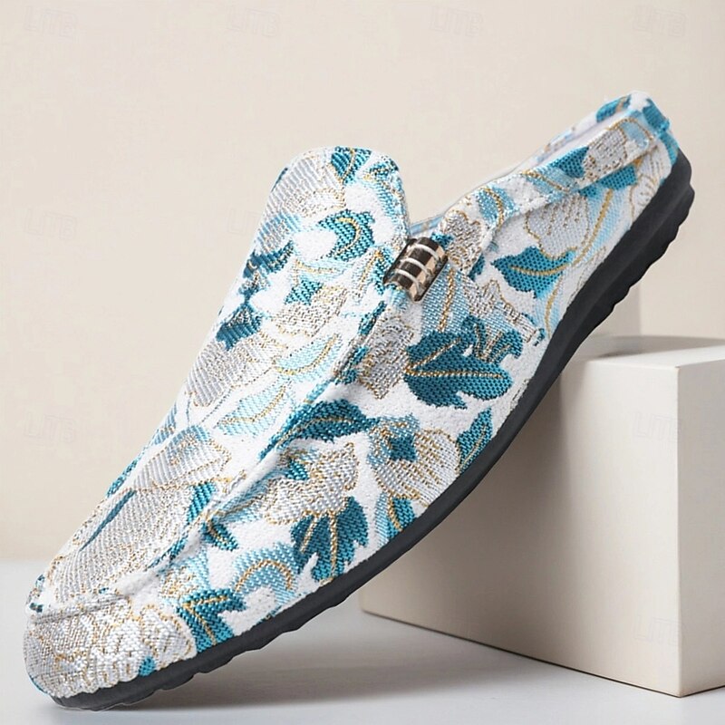 Men's Clogs & Mules Comfort Loafers Penny Loafers Walking Casual Fabric Jacquard fabric Comfortable Slip Resistant Breathable Loafer Black Blue Summer Spring Fall