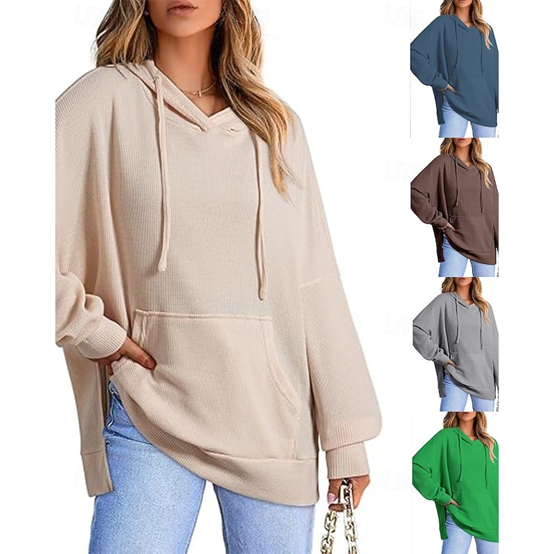 Women's Pullover Hoodie Sweatshirt Hoodies Plain Casual Long Sleeve Hooded Regular Tops Street Going out Pocket Blue Brown Green Beige Gray Fall Winter