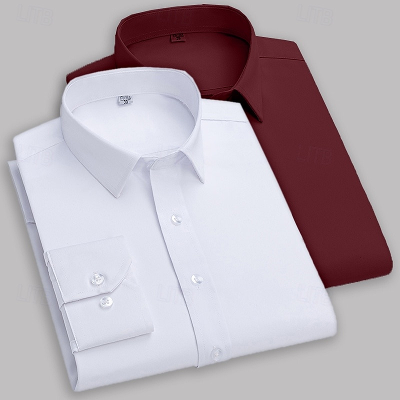Men's Shirt Dress Shirt Button Up Shirt Solid / Plain Color Office & Career Daily Wear White+Red Green+Gray White+Green White+Gray Long Sleeve Shirt Collar All Seasons Clothing Apparel Basic3