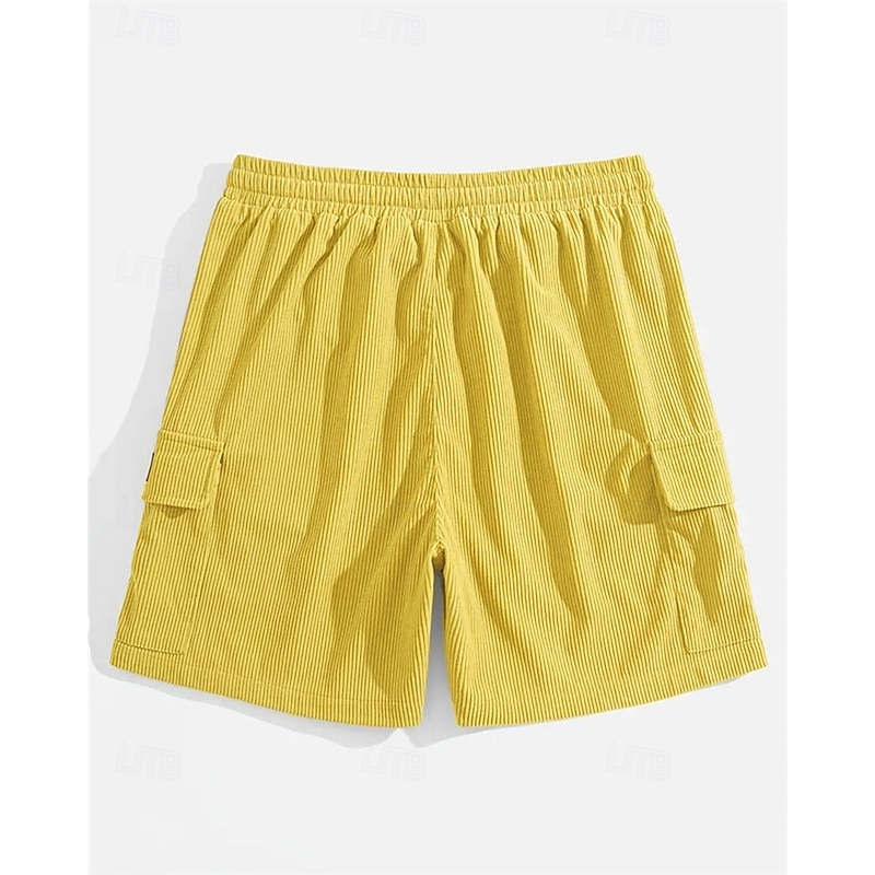 Men's Cargo Shorts Summer Shorts Casual Shorts Corduroy Shorts Elastic Waist Drawstring Multi Pocket Plain Comfort Breathable Short Outdoor Vacation Sport Casual Black Yellow3
