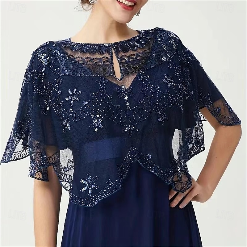 Women's Wrap Elegant Sun Protection Short Sleeve Lace Wedding Wraps With Beading For Wedding Summer3