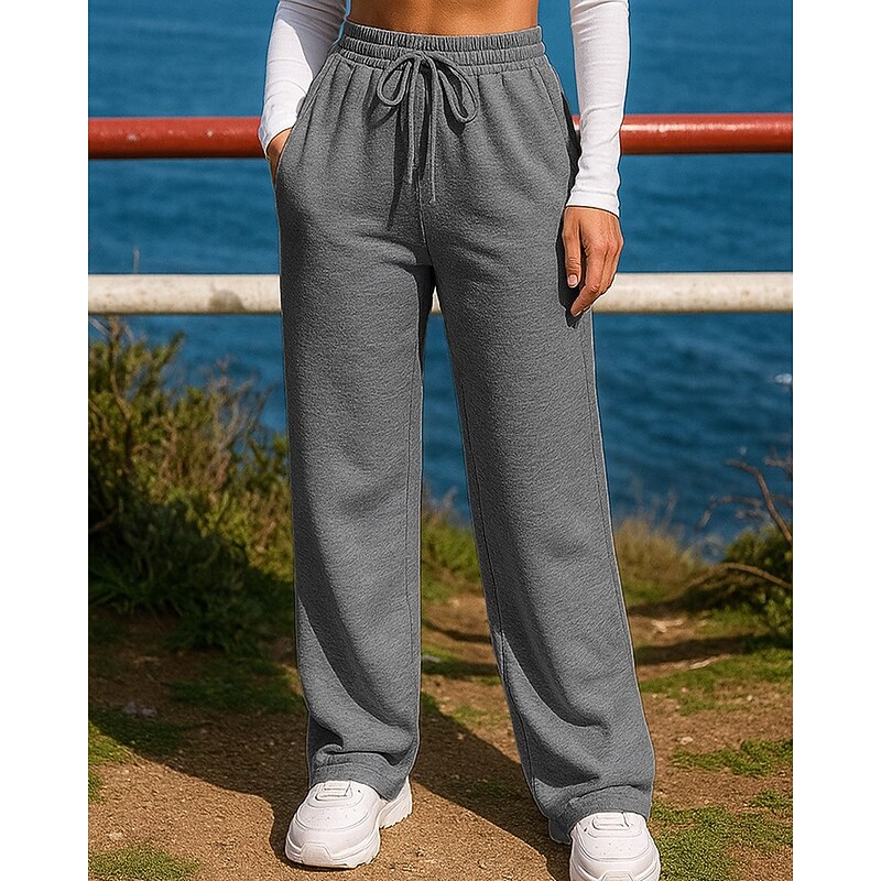 Women's Sweatpants Wide Leg Pants Jogging Pants Pocket Drawstring High Waist Bottoms Athleisure Gym Workout Breathable Hiking Workout Athletic Regular Fit Sportswear Activewear Solid Colored Dark4