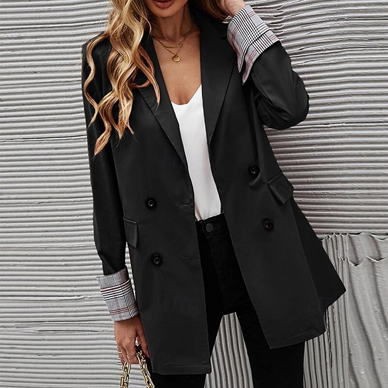 Women's Blazer Comfortable Breathable Buttons Fashion Modern Plain Work Daily Regular Turndown Regular Fit Long Sleeve Outerwear Black Burgundy Navy Blue Fall Winter
