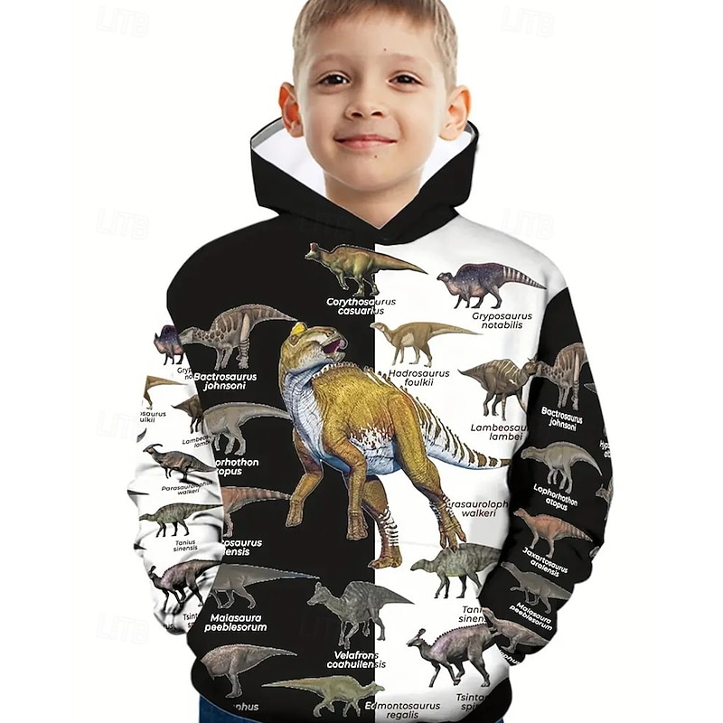 Boys' 3D Animal Dinosaur Hoodie Long Sleeve Spring Fall Fashion Streetwear Kids 4-12 Years Hooded Outdoor Casual Daily Regular Fit3