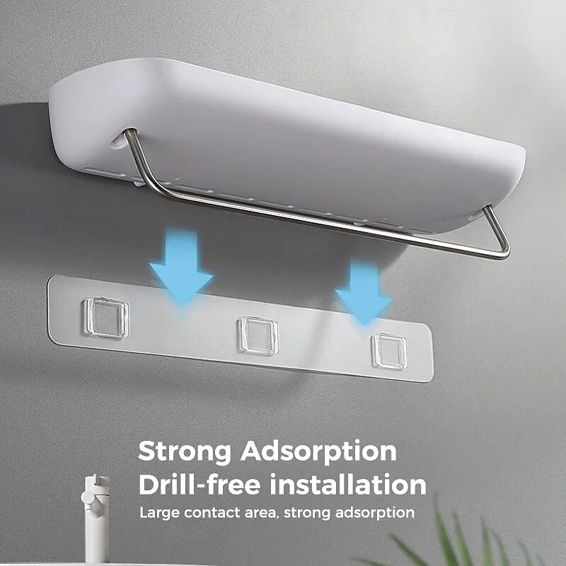 Adhesive Storage Box Organizer Wall Mounted Bathroom Shelf No Drilling Multifunctional Rack for Sink Shower Toiletries Drainage Holder Space Saving Cabinet4