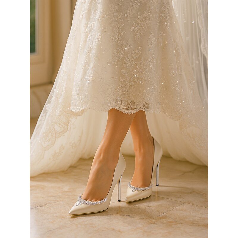 Women's Elegant Satin Pointed Toe Stiletto Heels with Crystal Embellishments - Luxury Dress Shoes for Formal Weddings and Cocktail Parties3