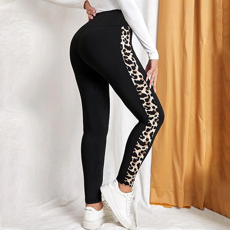 Women's Capri Leggings Yoga Leggings Tummy Control High Waist Gym Dance Athletic Bottoms Leopard Black Fall Sports Activewear Tight Fit3