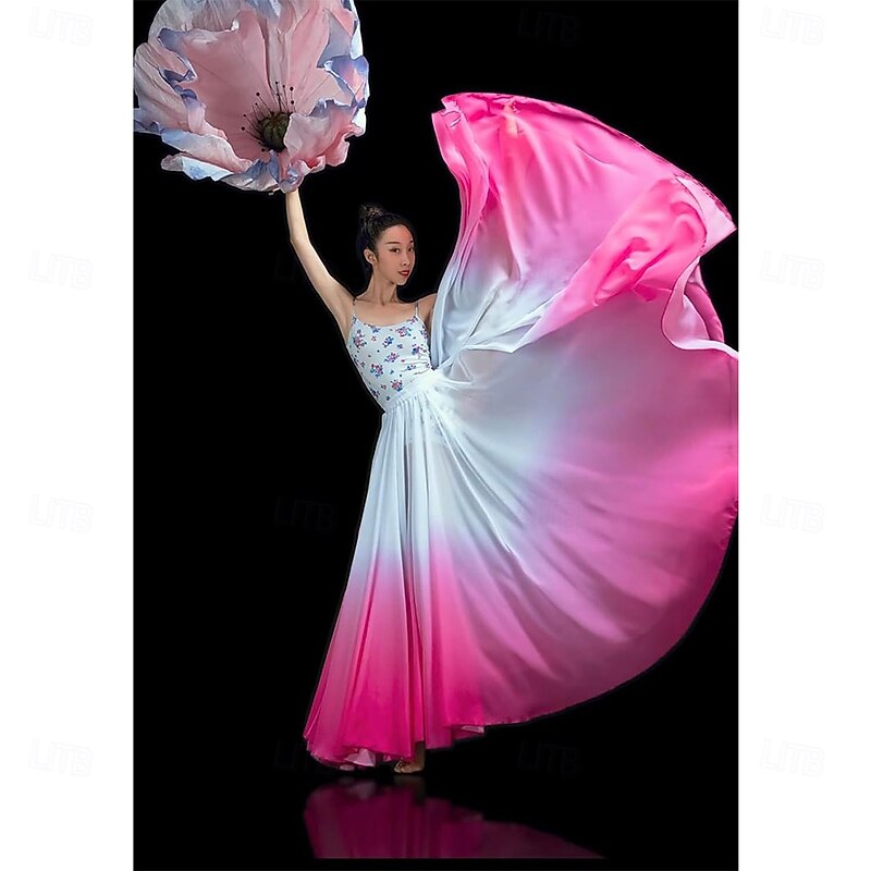 Women's Lyrical Dance Skirt Gradient Color Chiffon Long Swing Sheer Wrap Skirts for Modern Ballet Performance3