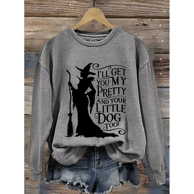 Halloween Women's Pullover Sweatshirt Witch Graphic Fashion Casual Long Sleeve Crew Neck Round Neck Regular Tops Street Dailywear Casual Print Black White Purple Green Gray Fall Winter4