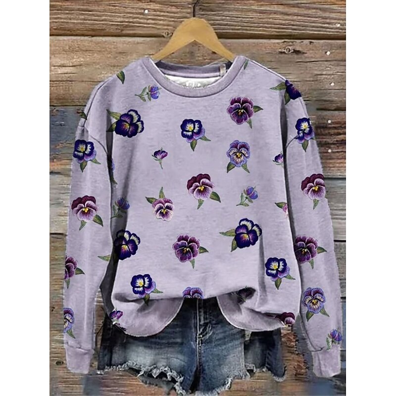 Women's Pullover Sweatshirt Floral Graphic Warm Active Vintage Long Sleeve Crew Neck Regular Tops Street Dailywear Casual Print Black Purple Fuchsia Orange Green Spring Fall Winter3