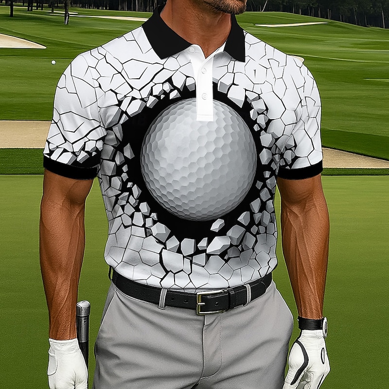 Men's Golf Polo Sports Polo Shirts Short Sleeve Polo Shirts Collared Shirts Sportswear Casual Athleisure Outdoor clothing Daily Wear 3D Print Buttons Summer Black White2