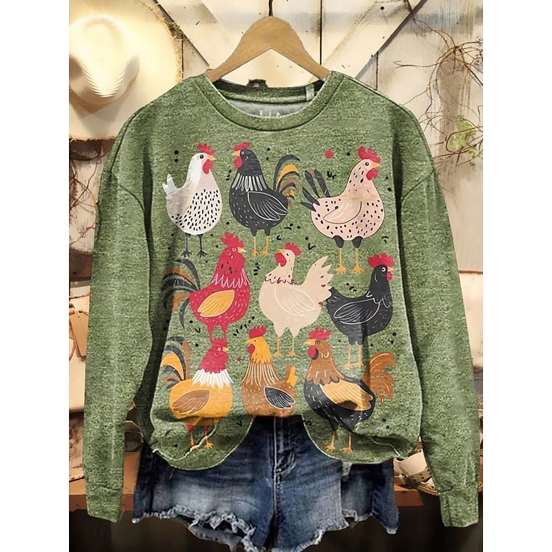 Women's Sweatshirts Graphic Animal Casual Long Sleeve Crew Neck Regular Tops Street Dailywear Print Green Gray Fall Winter