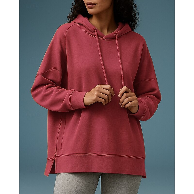 Women's Casual Tops Pullover Hoodie Sweatshirts Pocket Long Sleeve Top Athleisure Solid Colored Sun Protection Windproof Hiking Workout Athletic Sportswear Activewear Black Pink Red