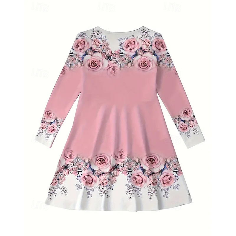 Girls' 3D Floral Rose Dress Long Sleeve Summer Spring Vacation Daily Holiday Princess Beautiful Sweet Kids 4-12 Years Casual Dress A Line Dress Knee-length Regular Fit2