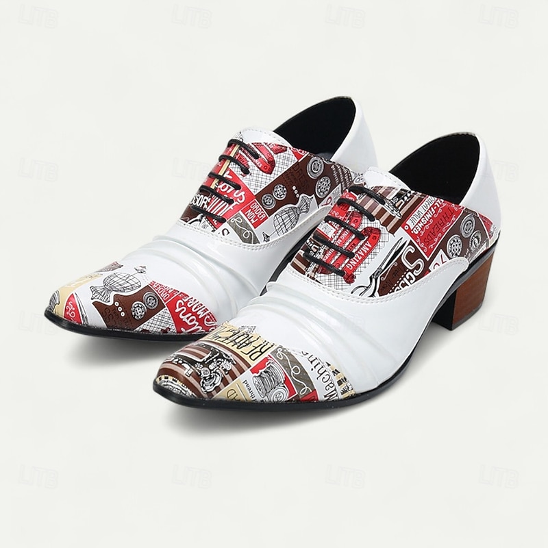 Men's White Leather Slip-On Shoes with Newspaper Print Design and High Fashion Appeal Great for Casual Days Street Style and Creative Events2
