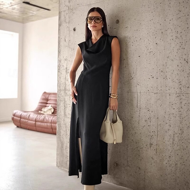 Women's Maxi Dress Black Dress Cocktail Dress Sheath Dress Formal Dress Party Semi Formal Party Birthday Daily Regular Fit Plain Sleeveless V Neck Black Summer Spring Fall2