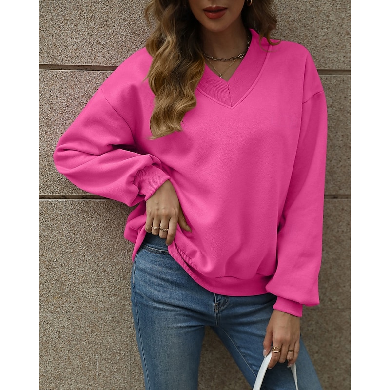 Women's Pullover Sweatshirt Sweatshirts Plain Streetwear Casual Long Sleeve V Neck Regular Tops Home Street Holiday Wine Navy Blue Fuchsia Green Gray Fall Winter2
