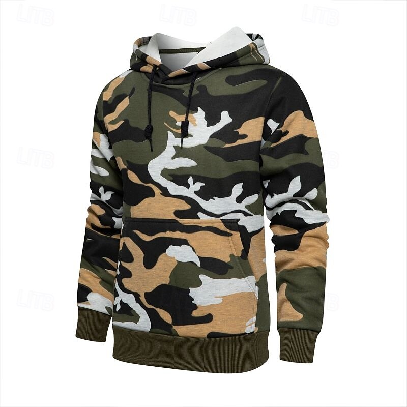 Men's Hoodie Army Green Khaki Camouflage Green Hooded Camo / Camouflage Drawstring Front Pocket Daily Holiday Going out Polyester Streetwear Casual Fall Winter Clothing Apparel Hoodies Sweatshirts2