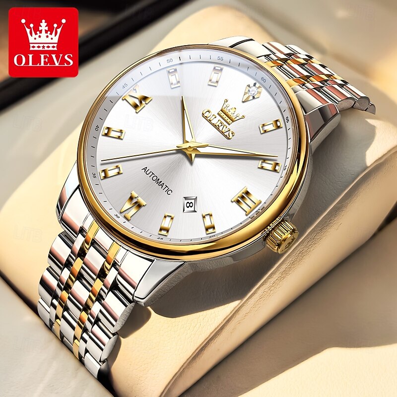 OLEVS Men Mechanical Watch Minimalist Fashion Business Wristwatch Automatic Self-winding Luminous Calendar Waterproof Steel Watch3