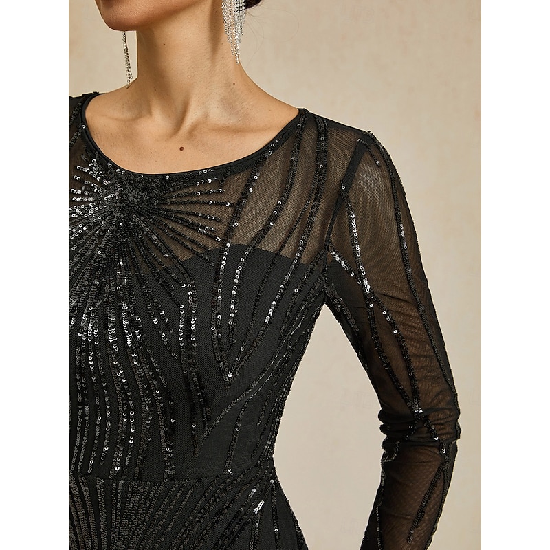 Women's Maxi Dress Sheath Dress Elegant Evening Party Regular Fit Solid Color Long Sleeve Crew Neck Black Fall Winter4