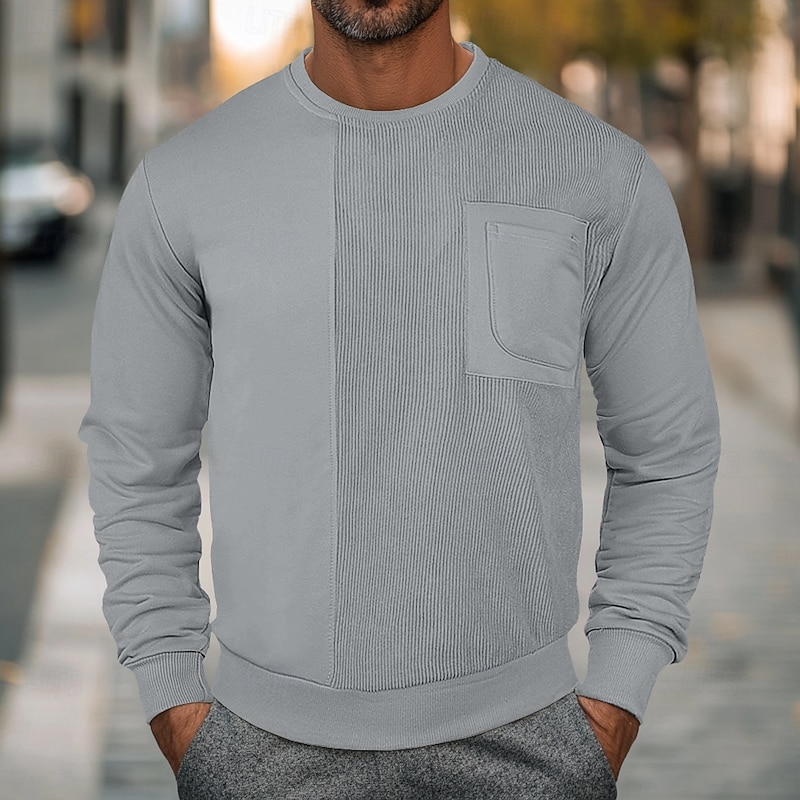 Men's Sweatshirt Black White Beige Gray Crew Neck Plain Patchwork Casual Daily Holiday Polyester Streetwear Cool Designer Fall & Winter All Seasons Clothing Apparel Hoodies Sweatshirts  Long Sleeve3