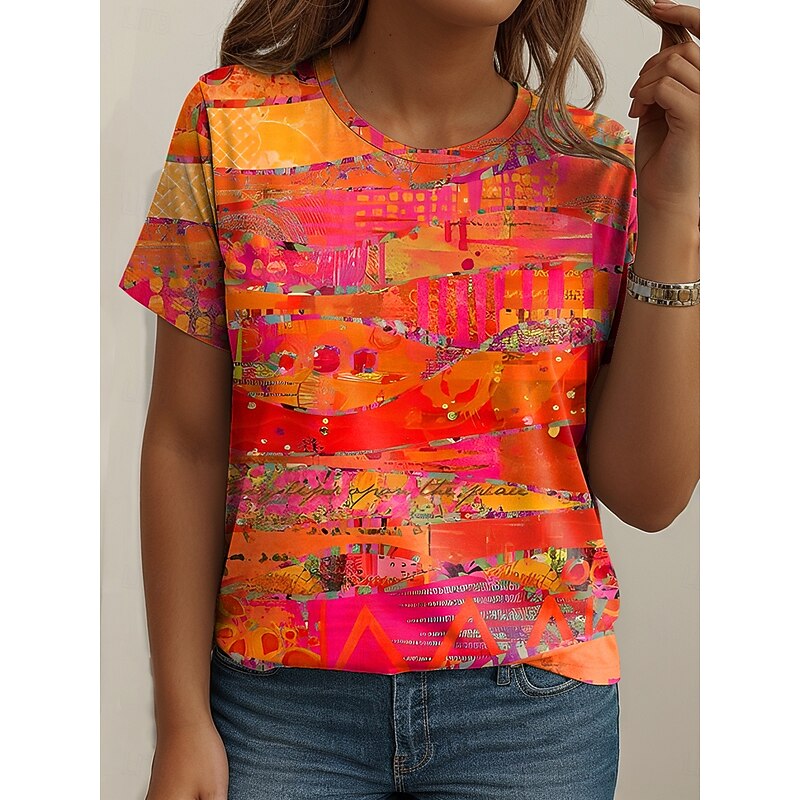 Women's Plus Size Tops T Shirt Graphic Abstract Print Short Sleeve Crew Neck Casual Daily Polyester Summer Spring White Blue4