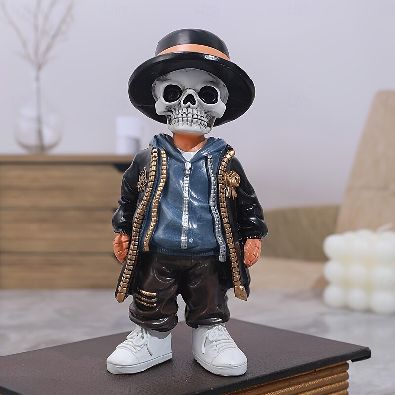 1pc Skull Doll Resin Decoration Cool Skeleton Figurines Home Interior Home Decoration Fun Holiday Decoration Gifts Day Of The Dead Decoration4
