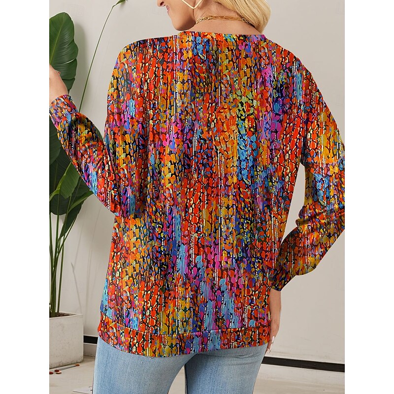 Women's Quarter Zipper Sweater Graphic Abstract Casual Long Sleeve Crew Neck Regular Tops Street Dailywear Half Print Red Blue Purple Green Fall Winter2