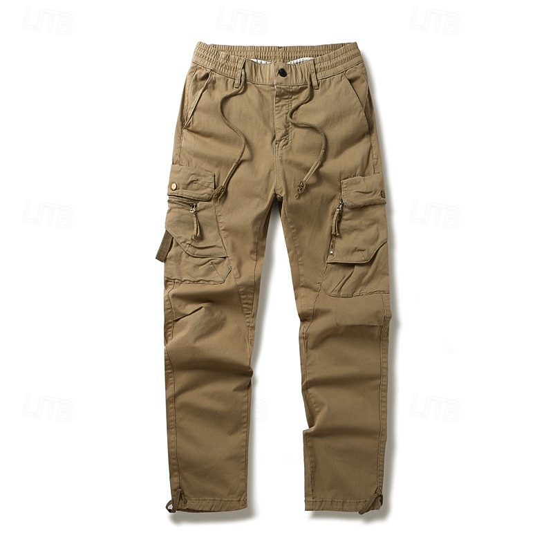 Men's Cargo Pants Trousers Multi Pocket Elastic Drawstring Waist Plain Wearable Outdoor Daily Camping & Hiking Fashion Classic Black Army Green4