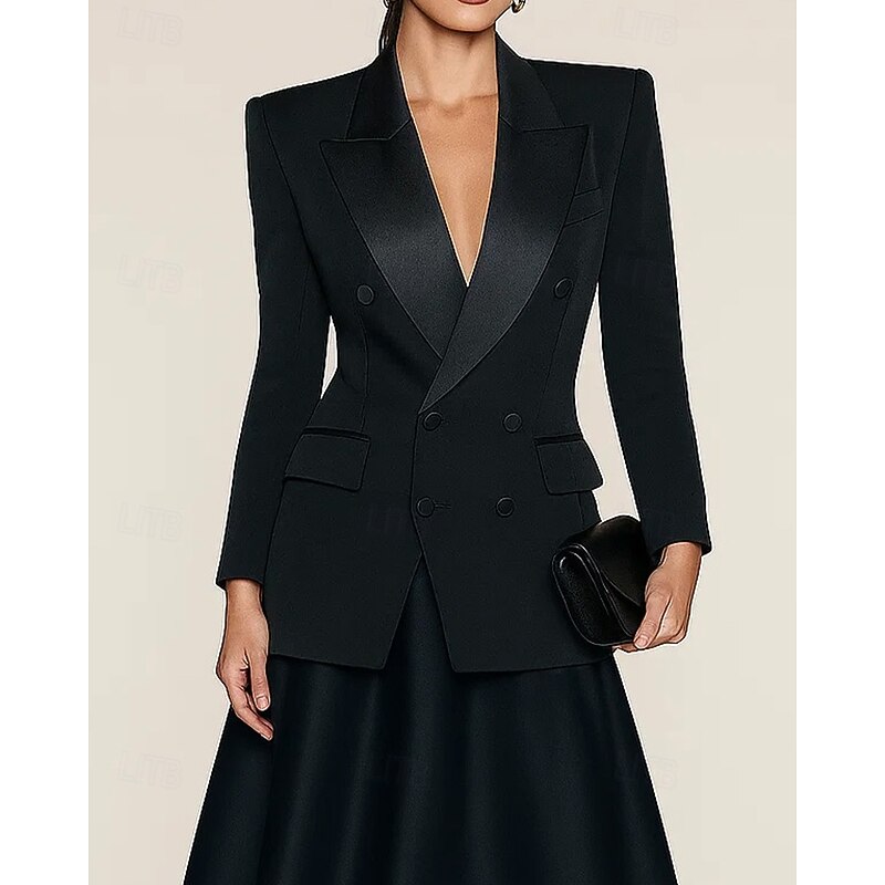 Women's Blazer Sport Coat Formal Wedding Guest Satin Elegant Long Sleeve Peak Lapel Double Breasted