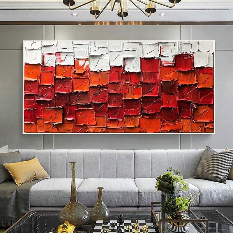 Handmade Original Minimalist Oil Painting On Canvas Abstract Red Impasto Textured Wall Art for Home Decor With Stretched Frame Without Inner Frame Painting2