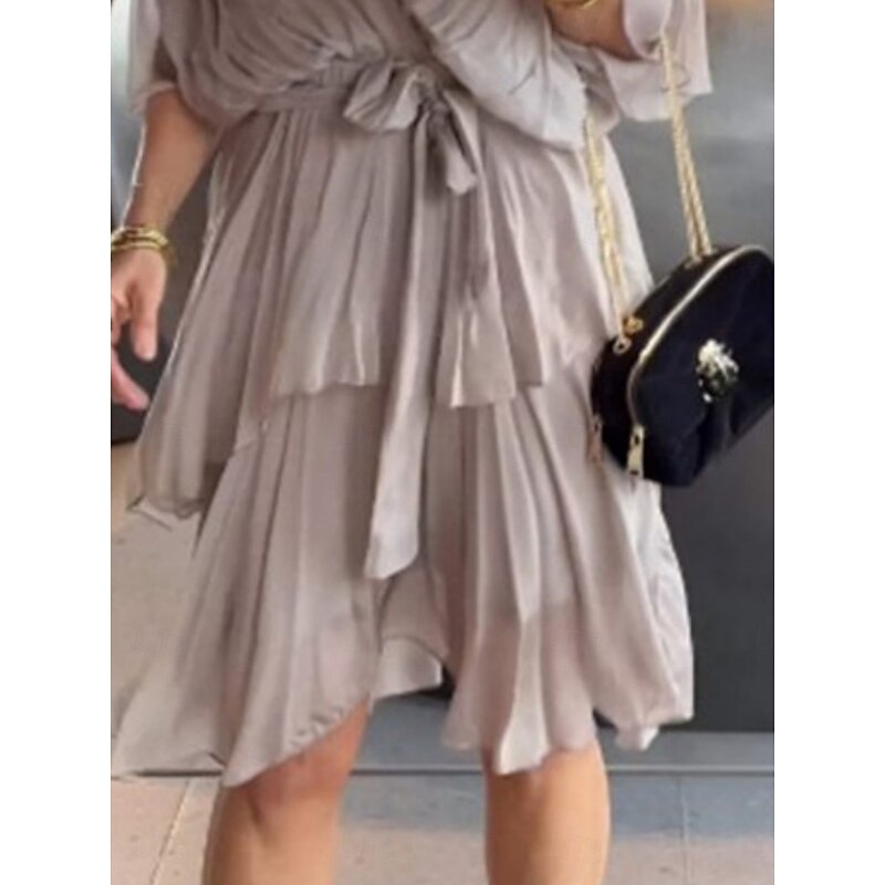 Women's Mini Dress Cocktail Dress Wedding Guest Dress Chiffon Fashion Modern Outdoor Vacation Regular Fit Plain 3/4 Length Sleeve V Neck Gray Summer Spring Fall Autumn3