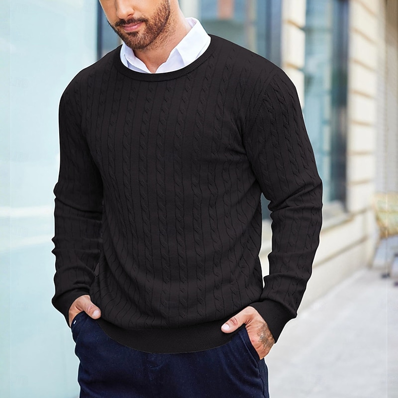 Men's Pullover Sweater Jumper Knit Sweater Ribbed Cable Knit Regular Tops Knitted Plain Turtleneck Fashion Casual Vacation Daily Wear Clothing Apparel Fall Winter Black White M L XL4