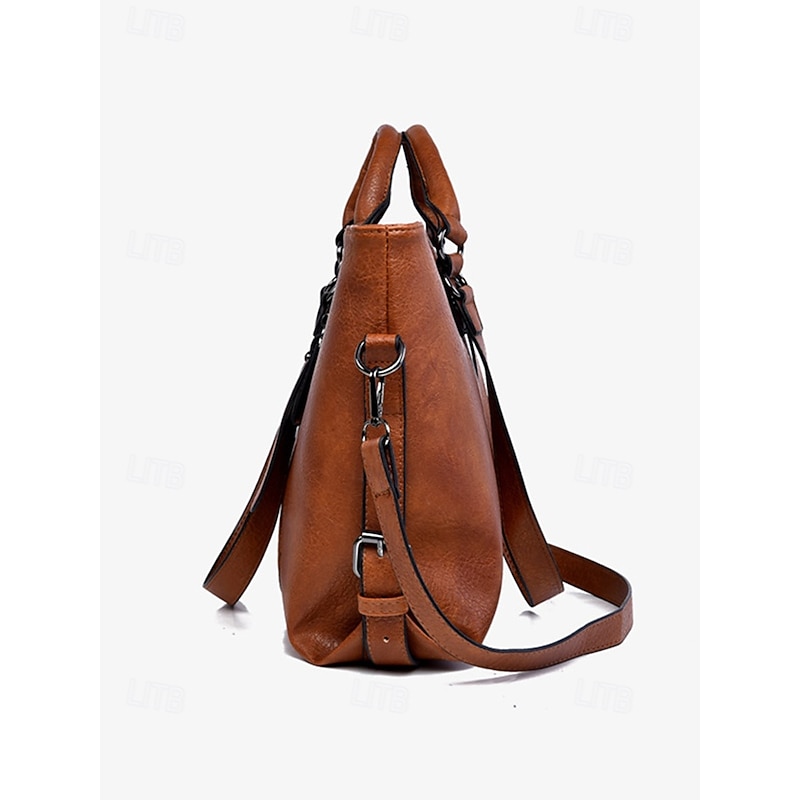 Women's Multi-Way Faux Leather Tote Bag with Top Handles and Crossbody Strap – Vintage Large Shoulder Handbag for Work, Travel and Casual Outings4