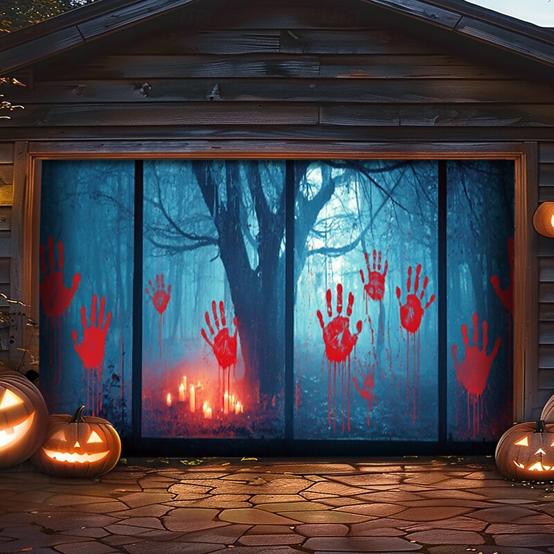 Halloween Garage Door Cover Pumpkin Outdoor Banner Scary Vintage Door Large Backdrop Decoration for Holiday Outdoor Garage Door Home Wall Decorations2