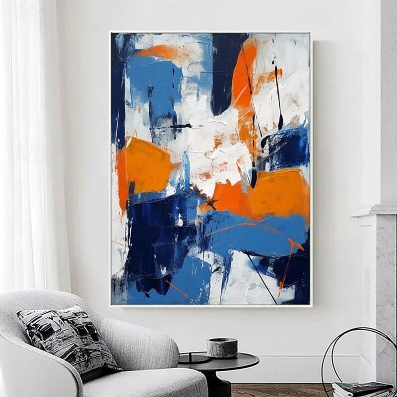 Hand-painted Abstract Original Textured Blue Yellow Acrylic Oil Painting Canvas Wall Art Decoration Paintings for Home Decor Rolled Frameless Unstretched Painting2